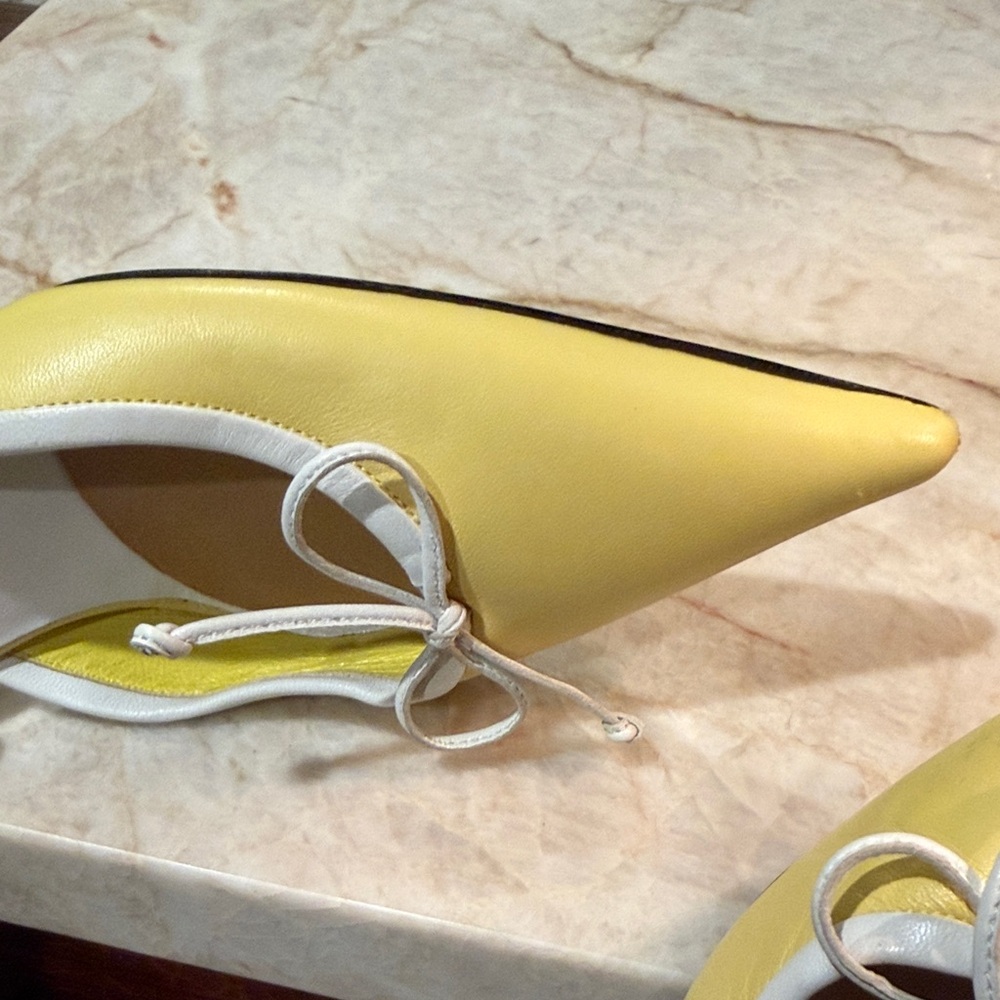 Escada Yellow Pointed Toe Slingback Heels - Picture 4 of 16